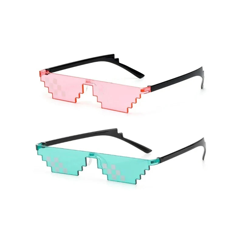 2Pcs Mosaic Sunglasses Cool Party Vintage Shades Eyewear For Men Pixelated Sunglasses Funny Women Glasses