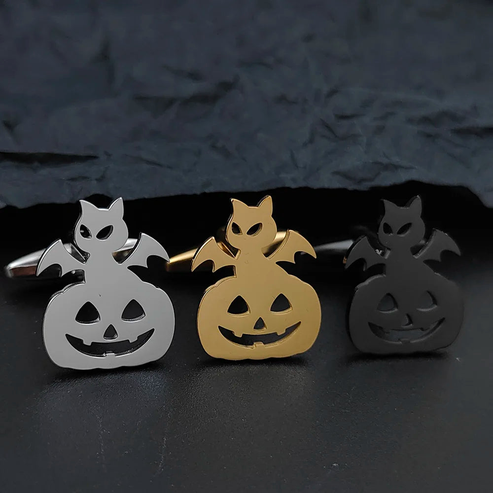 Manschettenknöpfe aus Edelstahl mit Totenkopf, Spinne, Fledermaus, Herren-Hemdknöpfe, Krawatten für Herrenkleidung, dekorative Punk-dunkle Manschettenknöpfe, Schmuckgeschenk