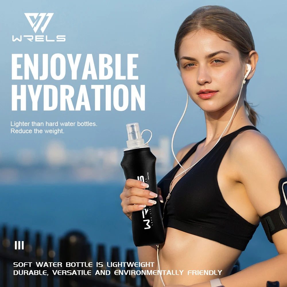 WRELS Trinkflasche TPU Faltbare Soft Flask Outdoor Sport Wasserbeutel Faltbare Trinkflasche 500ml für Laufen Camping BPA-frei