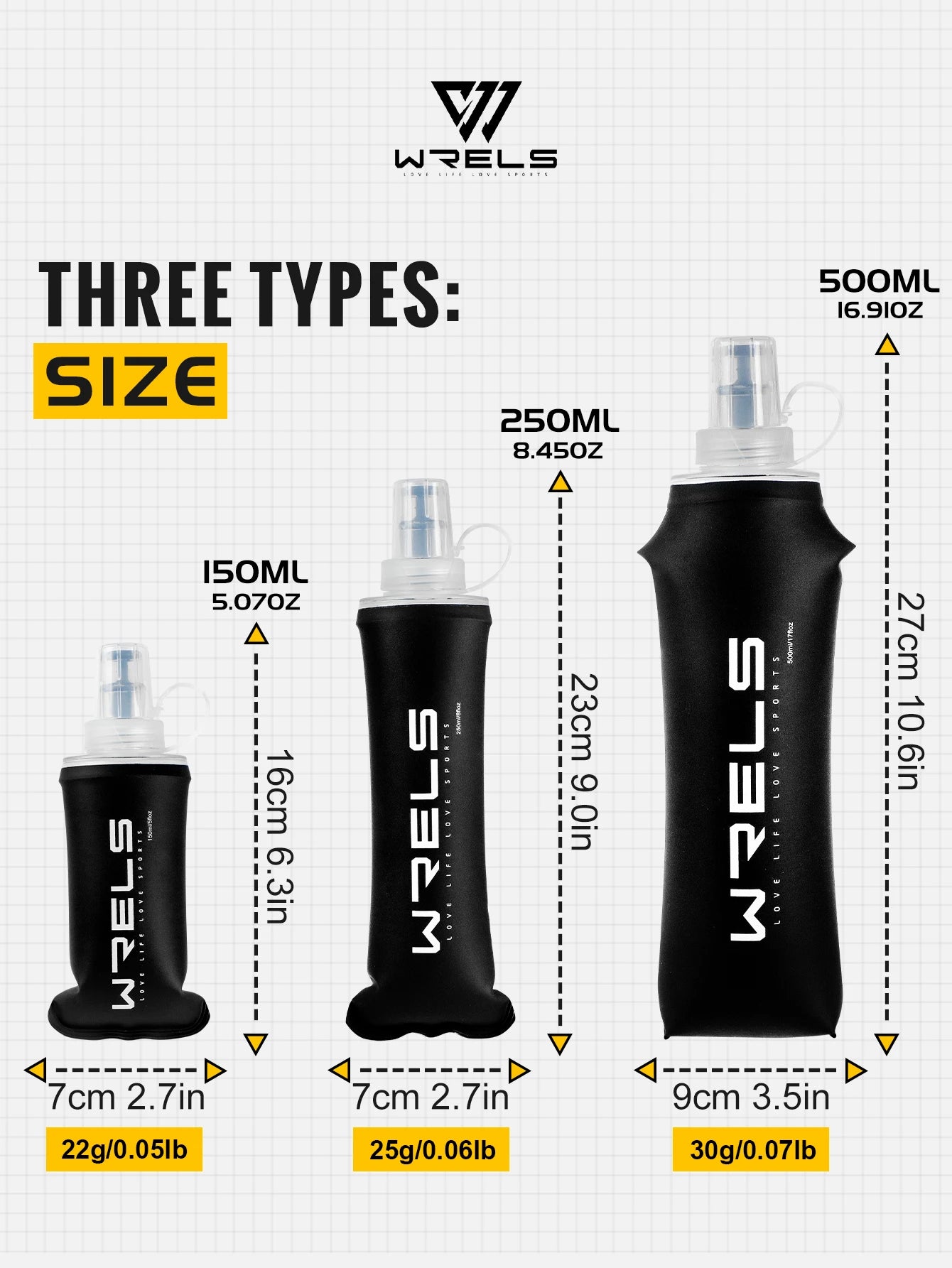 WRELS Trinkflasche TPU Faltbare Soft Flask Outdoor Sport Wasserbeutel Faltbare Trinkflasche 500ml für Laufen Camping BPA-frei