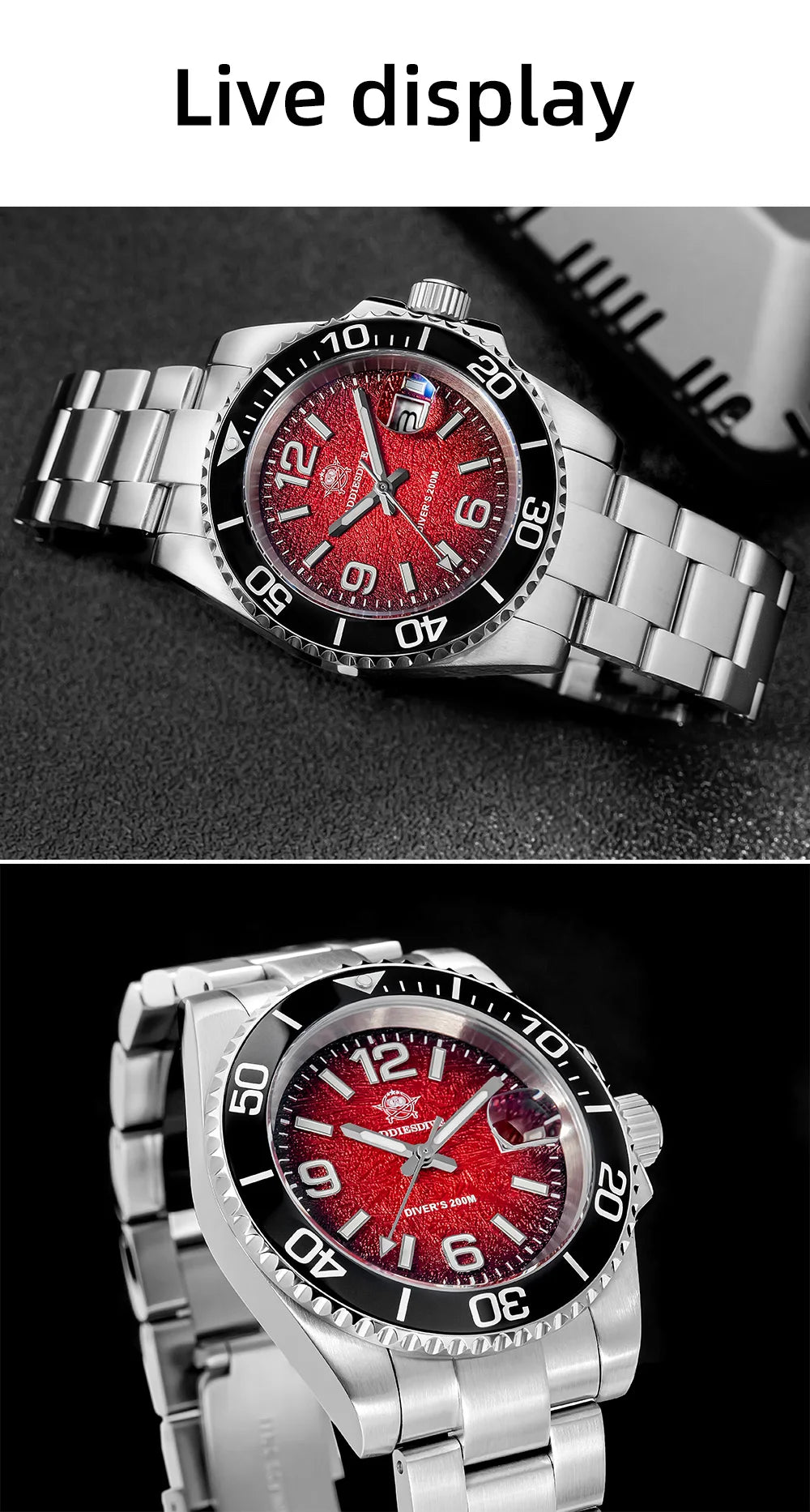 Montre de Plongée Homme ADDIESDIVE 41mm AD2513 Étanche 200m Acier Inoxydable 316L Montre-Bracelet à Quartz Calendrier BGW9 Super Lumineux