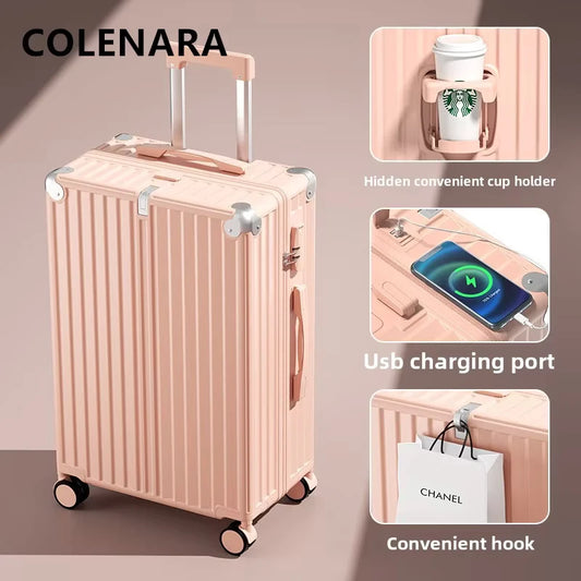 COLENARA 20"22"24"26 Zoll hochwertiger Koffer USB-Ladefunktion Boarding Box Multifunktionaler Trolley-Koffer Handgepäck Reisegepäck