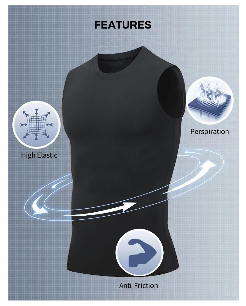 Débardeur de Compression Homme Chemise de Sport Sans Manches Séchage Rapide Musculation Fitness Gilet Entraînement Haut Musculaire