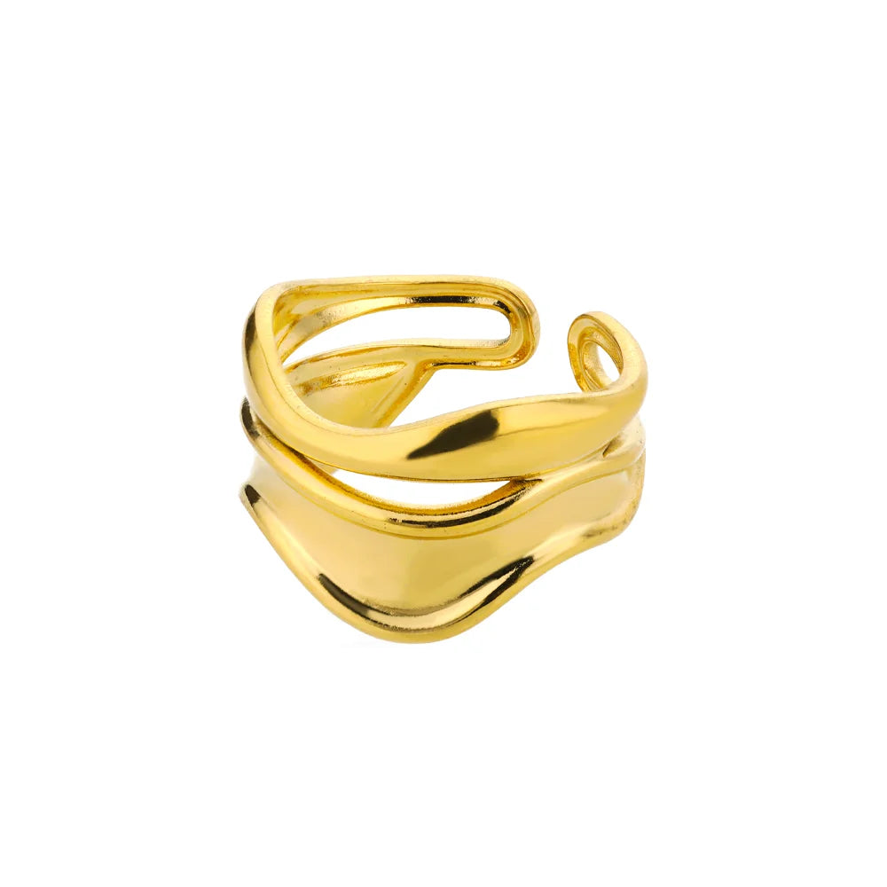 Edelstahlringe für Damen 2024 Trend Offener Goldfarbener Doppelperlenring Hochzeit Ästhetischer Schmuck Paar Geschenk anillos