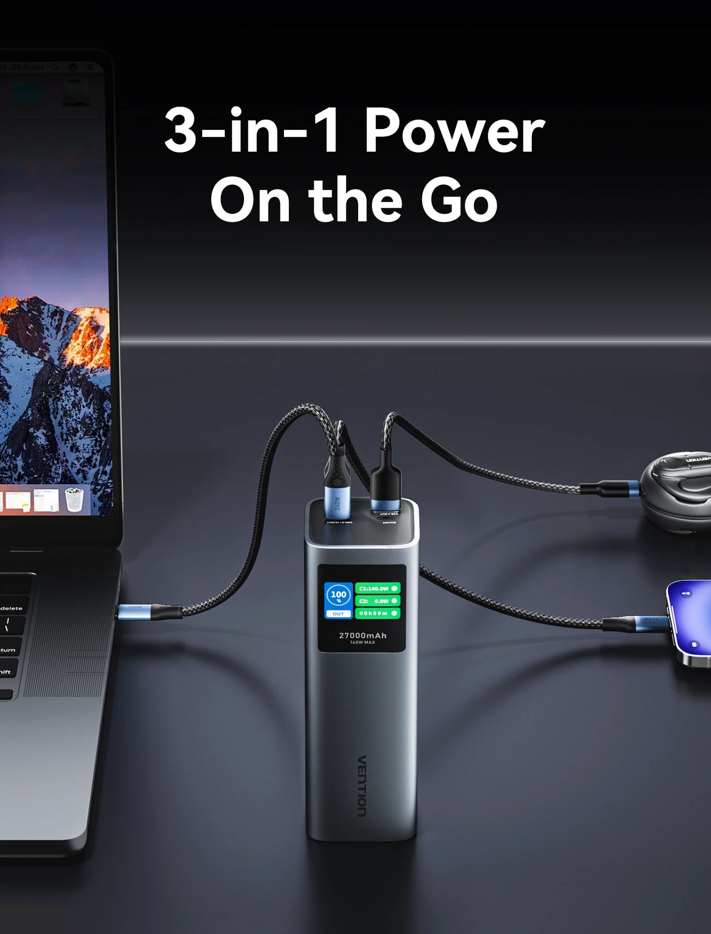 Vention 140W Powerbank 27000mAh PD3.1 Schnellladung für iPhone 17 16 Samsung S25 S24 Tragbare Powerbank für Laptops Macbook Pro