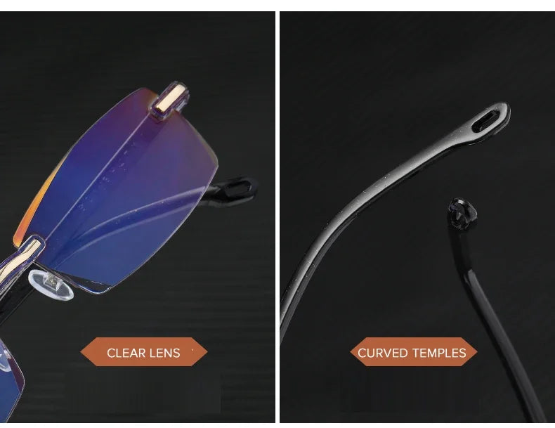 Herren quadratische Lesebrille Business HD-Gläser Randlose Brille Damen Trendige Presbyopie Korrektionsbrille +1.0 bis +4.0