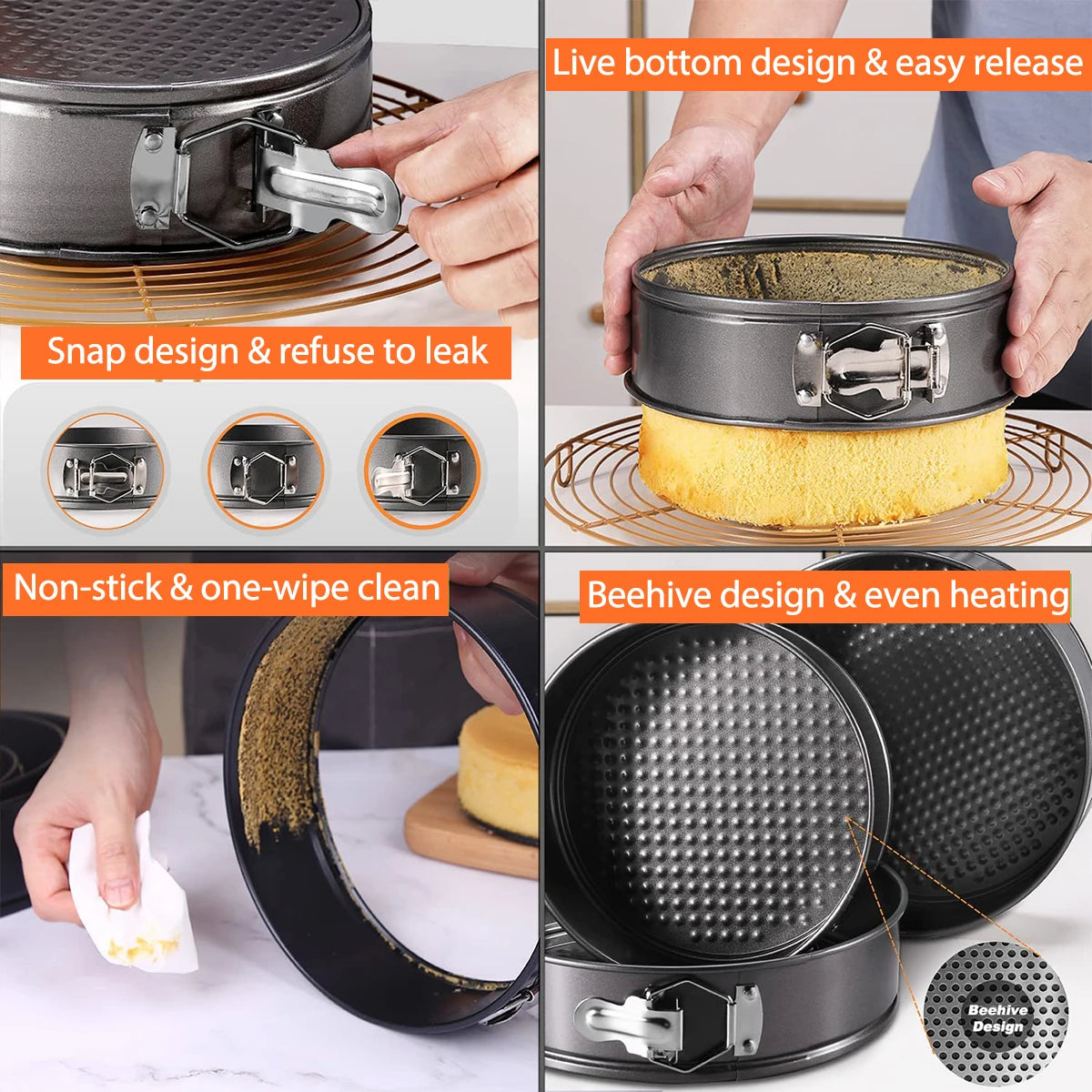 1 Stück, 3 Stück Kuchenform-Set, runde Antihaft-Backformen Springform für Kuchen, Käsekuchen, abnehmbarer Boden, auslaufsichere Backformen-Sets