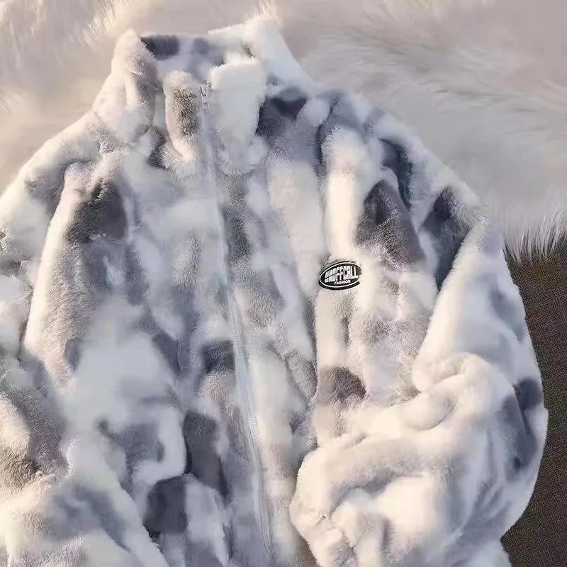 Neue Damen Batik Lammfelljacke Herbst Winter Reißverschluss Oberbekleidung Warme Plüschjacken Harajuku Lässige Lose Weibliche Dicke Jacke
