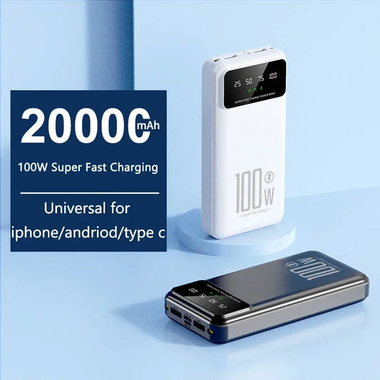 100W Super Fast Charging Portable External Battery Charger For IPhone 15 14 13 Samsung Huawei Xiaomi Power Bank 20000mAh