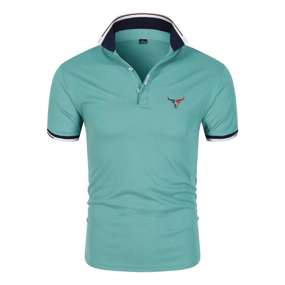 2026 Men New Sport Bull Pattern Six-color Polo Shirts Stand Collar Breathable Sport T-shirt Summer Fashion Short Sleeve