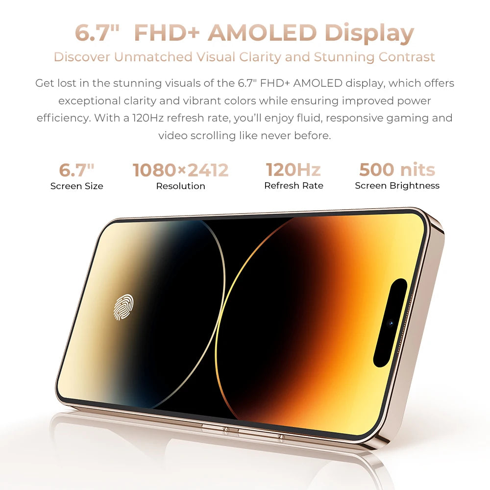 Smartphone Android OUKITEL P1 PRO, Écran FHD+ AMOLED 120Hz de 6,7 pouces, 24(8+16)Go+512Go ROM, Téléphone Portable Double SIM 4G, Batterie 5150mAh
