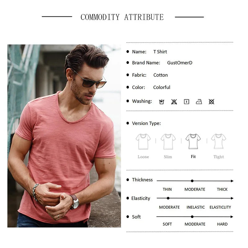 AIOPESON 5 PCS SET 100% COTTON V-neck T-shirts Men Casual Slim Fit Solid Color Summer T Shirt for Men Brand New Quality