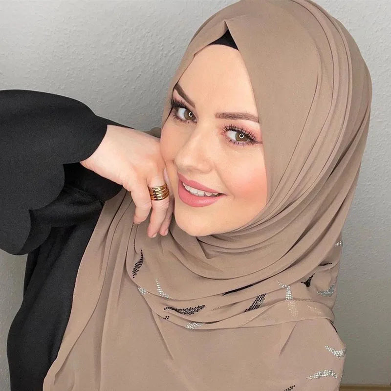 Turban instant musulman Strass Blanc Mousseline Hijab Abaya Hijabs pour femme Abayas Jersey Écharpe de tête scintillante Robe Femmes Turbans