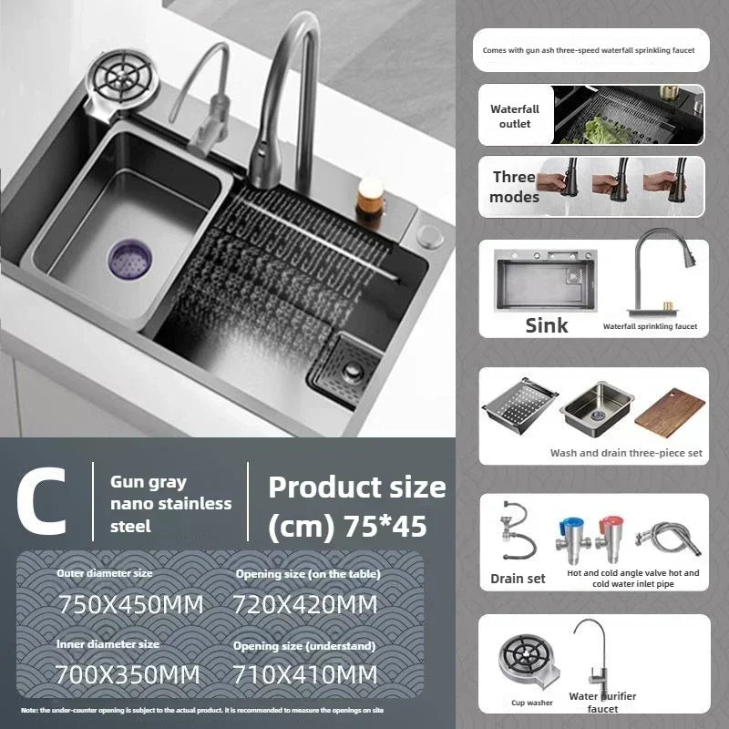 Stainless Steel Thickened SUS304 Sink,Household Kitchen Sink, Dishwashing Nano Process Countertop Sink Sink Kitchen