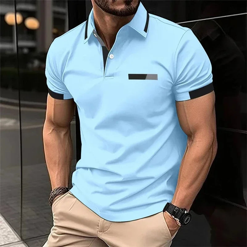 T-shirt Polo Homme de Sport Décontracté Fitness Gym Running Élastique Manches Courtes Col Revers Haut Homme Coupe Slim