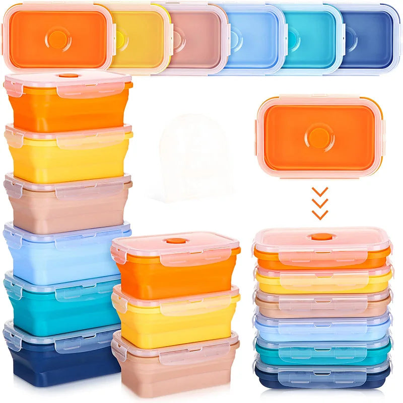 Boîtes de Conservation Alimentaire Pliables Boîte à Repas en Silicone avec Couvercle Bols Alimentaires Boîte à Repas Empilable pour Cuisine et Congélateur