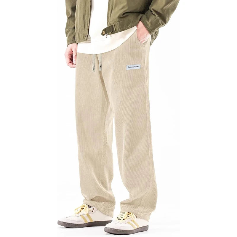 Pantalon ample en velours côtelé pour homme, taille élastique avec cordon de serrage, décontracté, pantalon de sport ample pour l'extérieur, pantalon de travail, respirant, streetwear