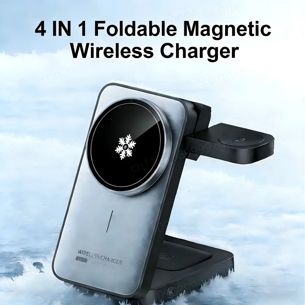 4 IN 1 Faltbares magnetisches kabelloses Ladegerät Qi Schnellladung für Magsafe iPhone 17 16 15 14 Watch Earbuds AirPods Pro iWatch