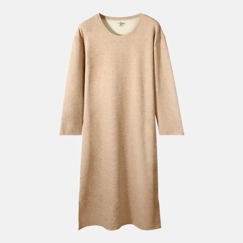 Men's autumn and winter long-sleeved one-piece nightdress knee bathrobe long nightgown integrated loungewear wool silk pajamas