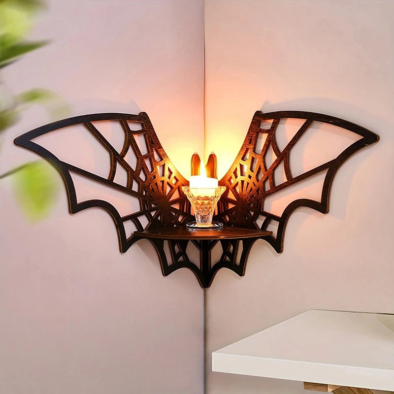 Fledermaus-Eckregale, Holz, schwebend, Fledermaus-Wandeckregale, gotisches Schmuckregal, Halloween-Dekorationsregal für Zuhause