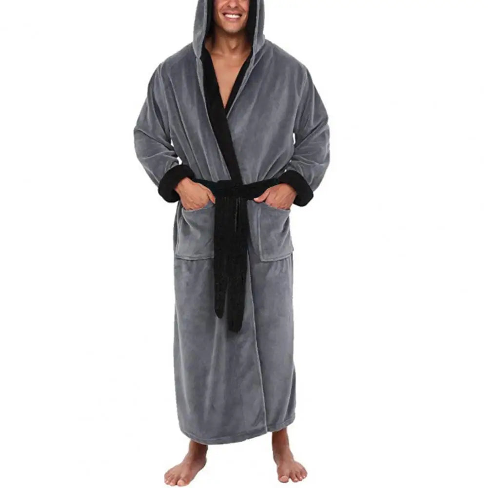 Herren Bademantel Nachtwäsche Korallenfleece Herbst Erwachsenen Bademantel V-Ausschnitt Robe Schlafanzug Herren Und Damen Langarm Nachthemd Männlicher Bademantel