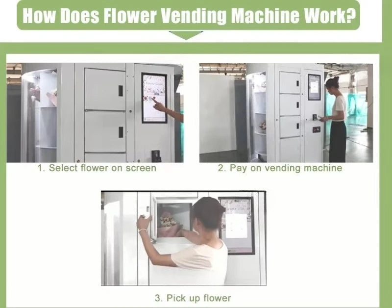 Customized Low-Energy Flower Vending Machine: Refrigerated, Wifi-Connected & Transparent Quality