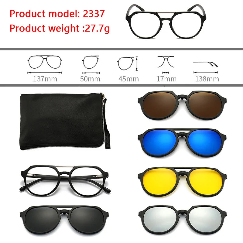 6 In 1 Polarized Sunglasses Men Women Magnetic Clip On Glasses TR90 Optical Prescription Eyeglass Frames Magnet Clips