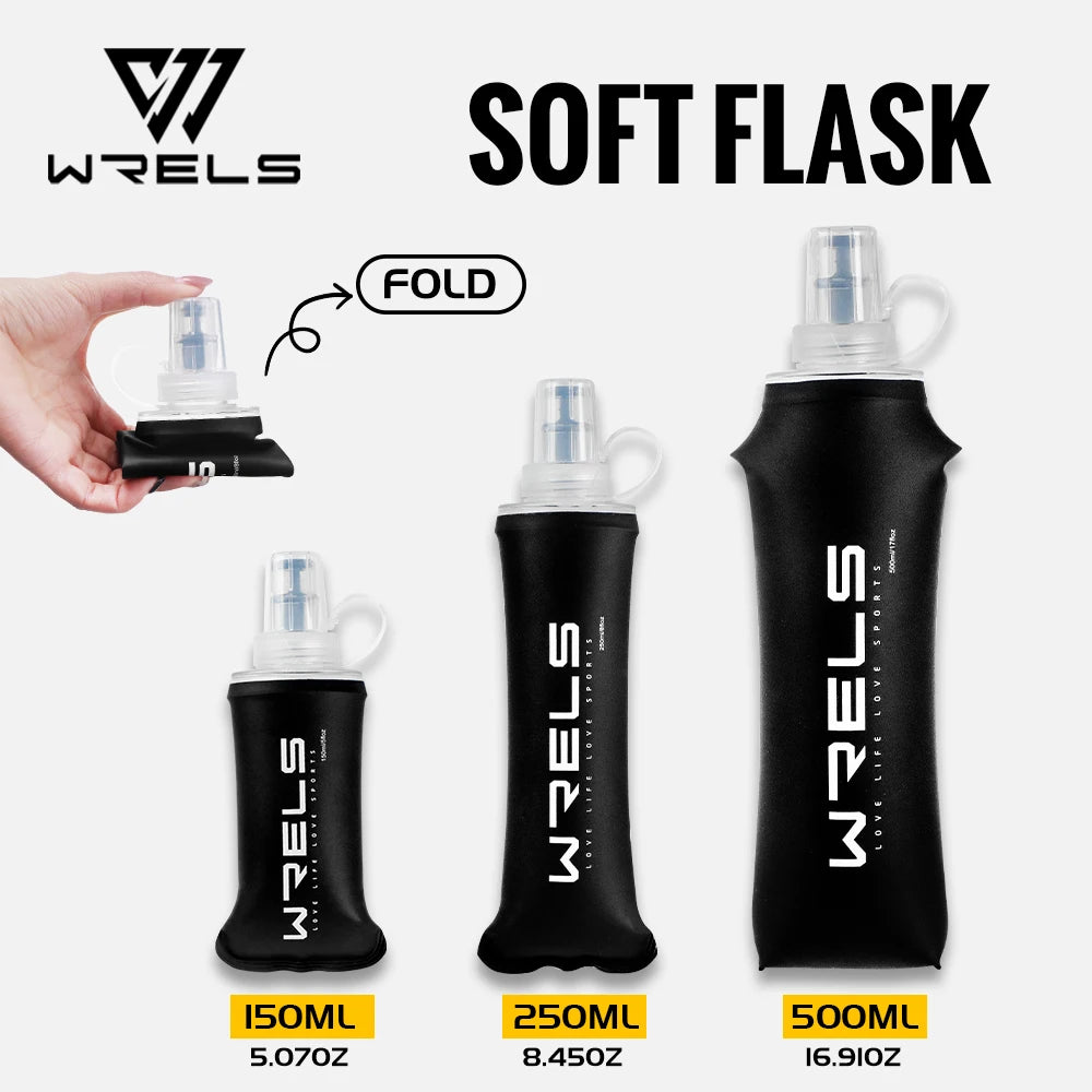 WRELS Trinkflasche TPU Faltbare Soft Flask Outdoor Sport Wasserbeutel Faltbare Trinkflasche 500ml für Laufen Camping BPA-frei
