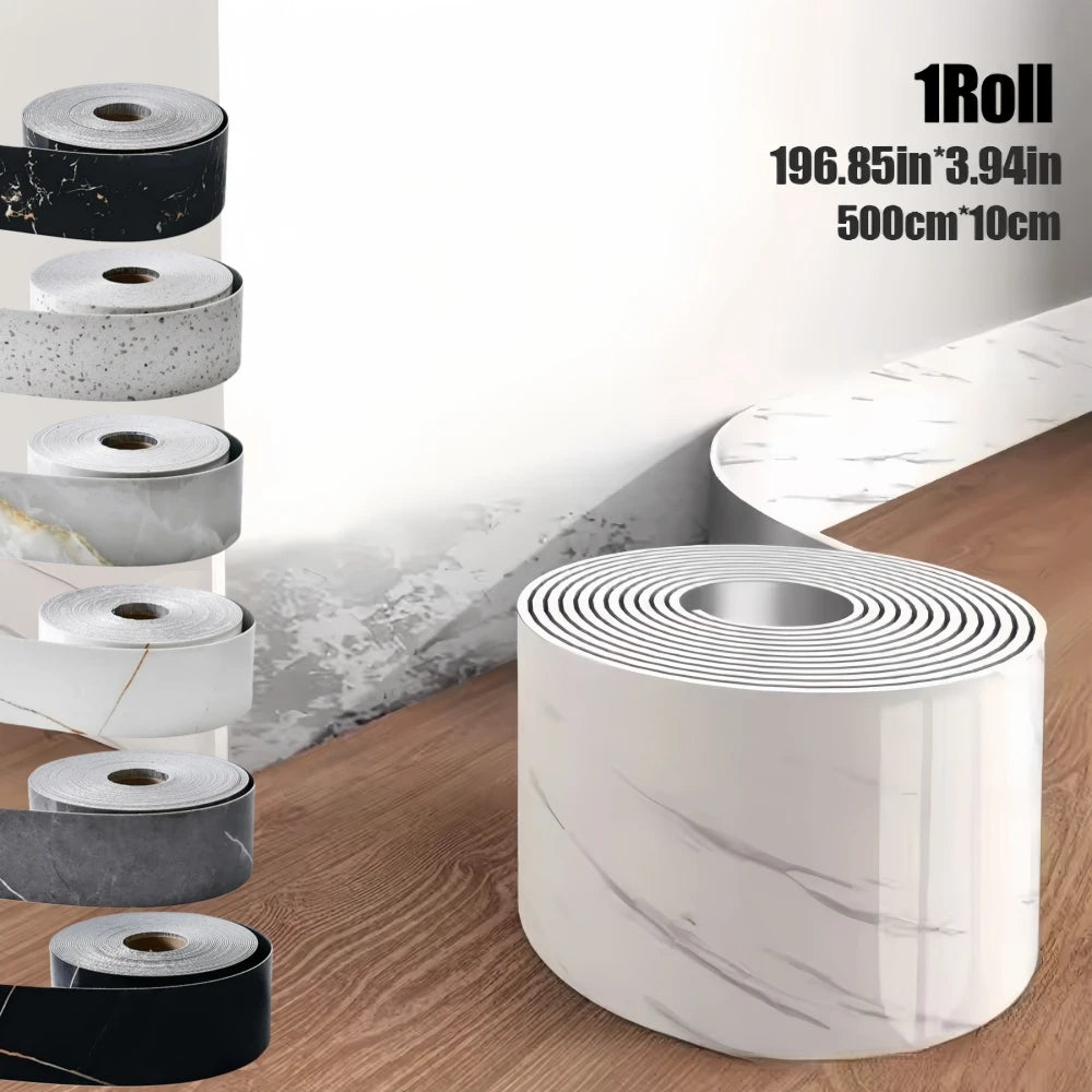 1 Stück 10 cm x 5 m PVC selbstklebender Marmor-Sockelleistenaufkleber - wasserdichter Fußleistenschutz für Eckfensterbänke zu Hause