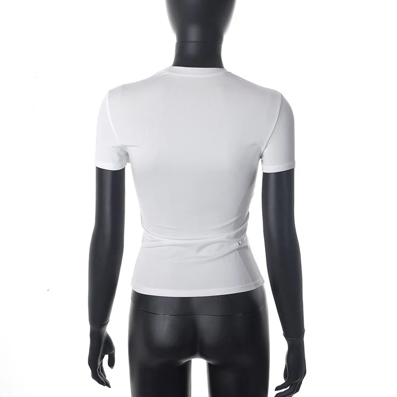2025 Printemps Nouveau T-shirt à Manches Courtes Femme Uni Simple Décontracté Doux Polyvalent Chaud Basique Crop Tops Tees Mode d'Été