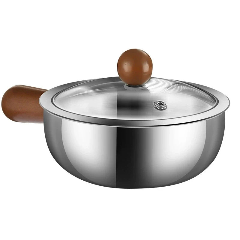 1 mini-casserole en acier inoxydable avec poignée en bois, compacte et multifonctionnelle pour chauffer le lait, frire les œufs, pour la maison et la cuisine