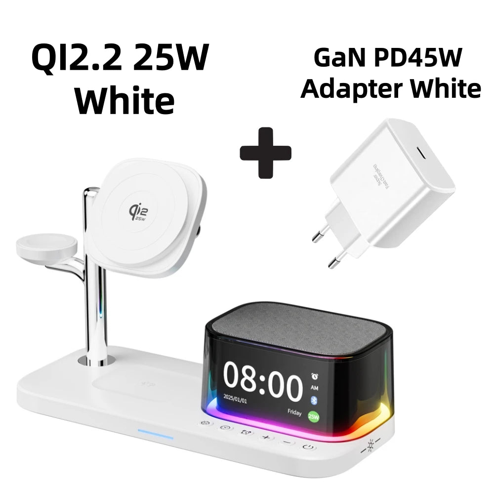 Support de charge sans fil rapide magnétique 5 en 1 Qi2.2 25W pour iPhone 17 16 Pro Max Magsafe Apple Watch et Galaxy Watch Galaxy S26 S25