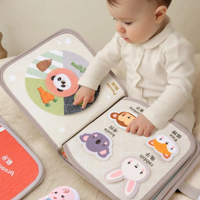 Jouets Montessori Histoire d'Animaux de la Ferme Livre en Tissu d'Activités Jouets d'Apprentissage Préscolaire Motricité Fine Livre en Feutre d'Éducation Précoce pour les Tout-petits
