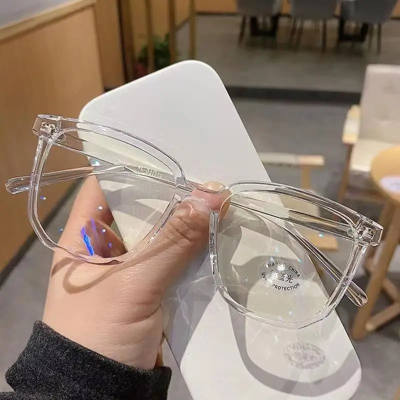 Rechteckige Myopie-Brille für Damen und Herren, Anti-Blau-Licht, übergroß, Unisex, luxuriös, klare Dioptrien-Korrekturbrille 0 bis -6.0