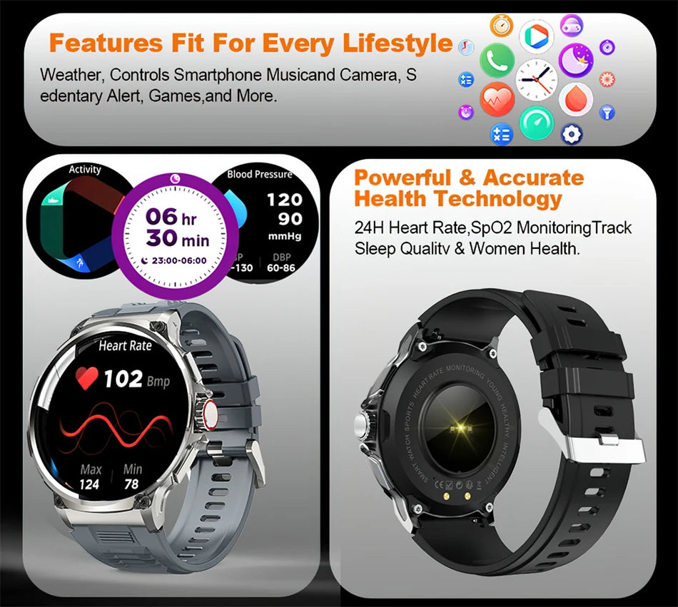Montre connectée intelligente GPS homme 2026, écran AMOLED HD 1,85 pouces, batterie 710 mAh, appels Bluetooth, pour Android et iOS