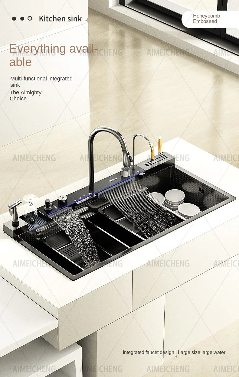 Grand évier de cuisine double intelligent SUS3004 Purification des fruits et légumes Catalyseur d'eau Élimination des résidus de pesticides Appareil ménager