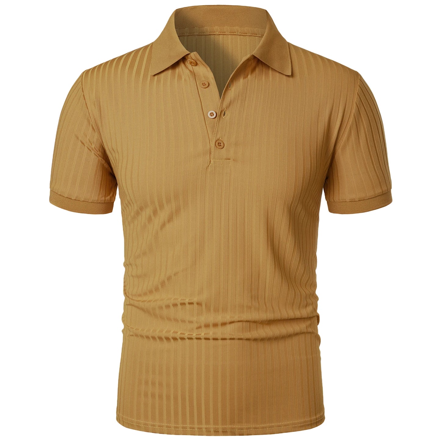 Herren Lauf-Sport-Fitnessbekleidung Sommer hochelastisches, vertikales Kurzarm-Polo-Shirt schlankes Strick-Basis-Shirt