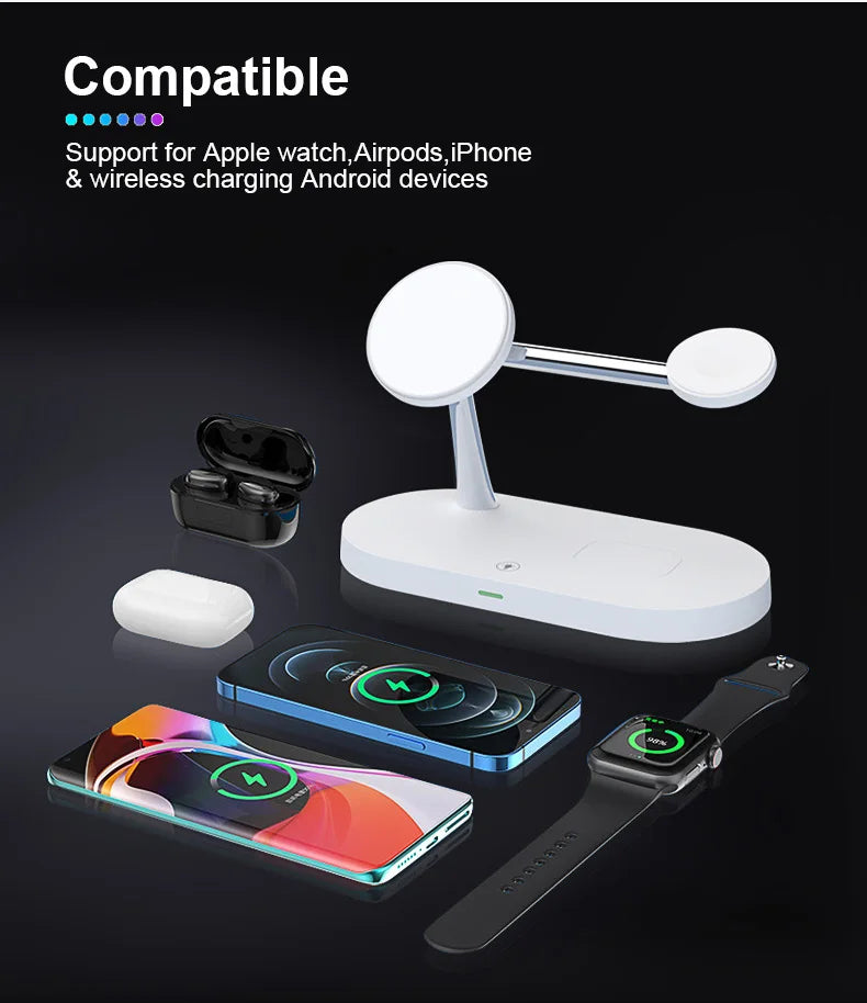 Chargeur magnétique sans fil 3-en-1 pour iPhone 16 15 14 13 12 Station de charge rapide pour Apple Watch 10 9 8 7 6 5 4 Airpods 2 3 Pro