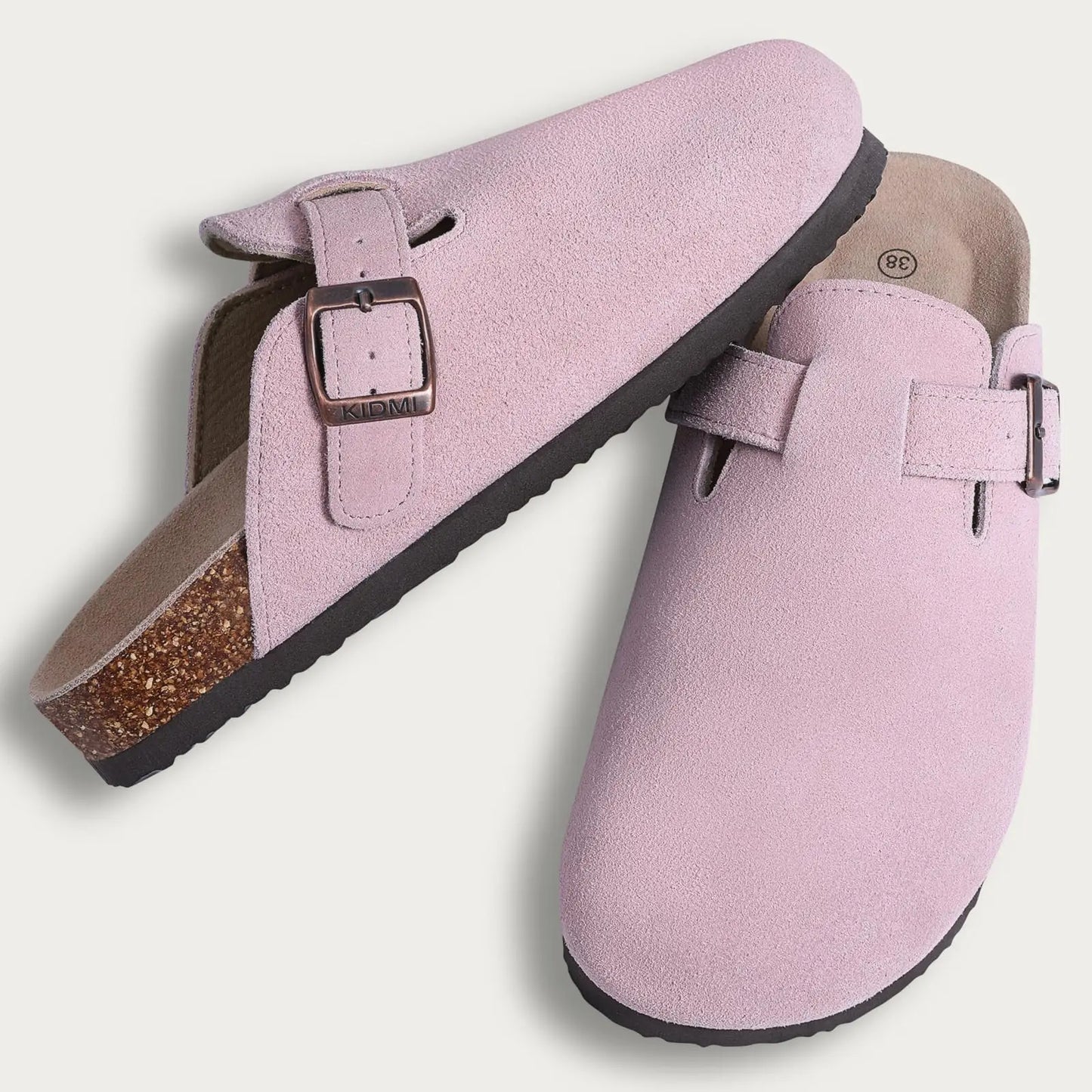 KIDMI Wildleder-Clogs für Damen Herren Pantoletten Korkfußbett Sandalen mit Fußgewölbestütze Modische rutschfeste Outdoor-Strandschuhe Hausschuhe