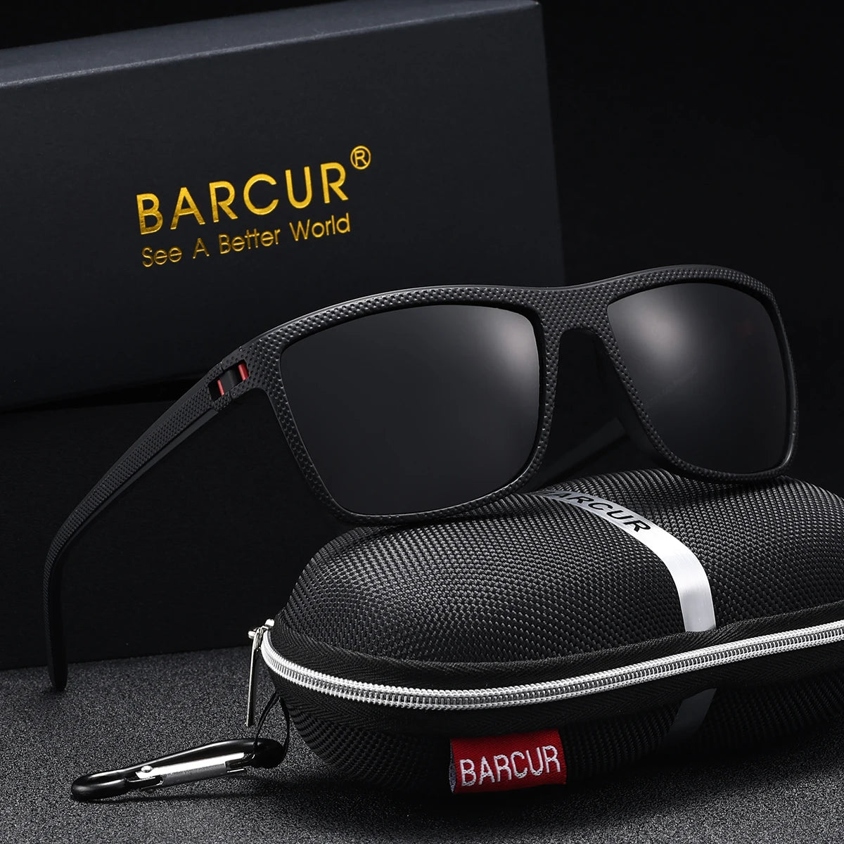 BARCUR Markenklassische Herren-Sonnenbrille, bequemer, robuster PC-Rechteckrahmen, TAC-Gläser, vielseitig, für jedes Alter, polarisiert