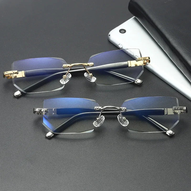 Herren quadratische Lesebrille Business HD-Gläser Randlose Brille Damen Trendige Presbyopie Korrektionsbrille +1.0 bis +4.0