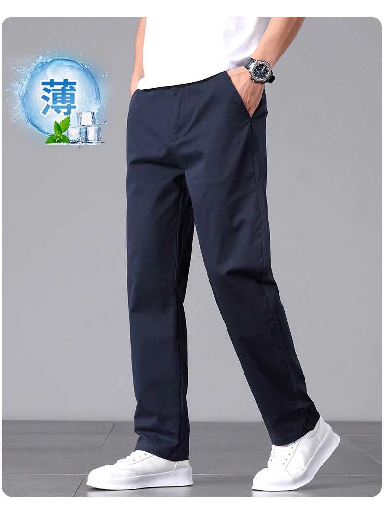 2025 Stretch Herrenhose Straight Fit Baumwolle Golfhose Herren Frühling Sommer Anzughose Büro Arbeit Freizeit Schwarz Marineblau Khaki