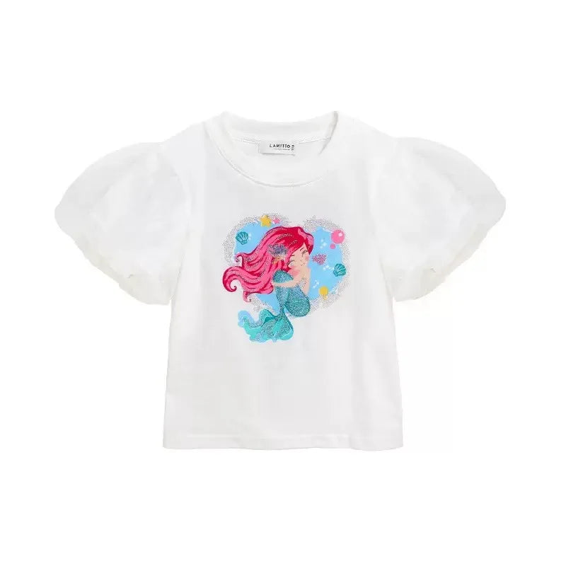 2025 Neues Mädchen-T-Shirt Kurzarm Frühling/Sommer Kinderkleidung Neuer Stil Super Western Glitzer-Fischschwanzrock