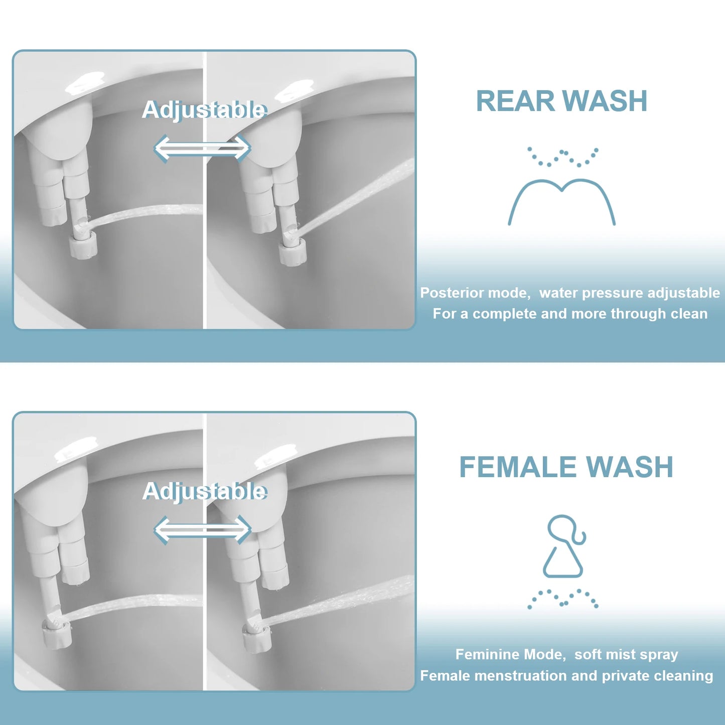 SAMODRA Fixation de bidet ultra-mince pour siège de toilettes, bidet à double buse, pression d'eau réglable, pulvérisateur non électrique pour l'hygiène intime