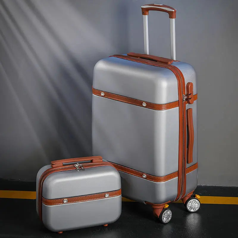 Nouvel ensemble de bagages à roulettes pour femmes - Ensemble valise de voyage tendance avec serrure à combinaison, sac à cosmétiques universel, ensemble de 2 valises à roulettes rétro