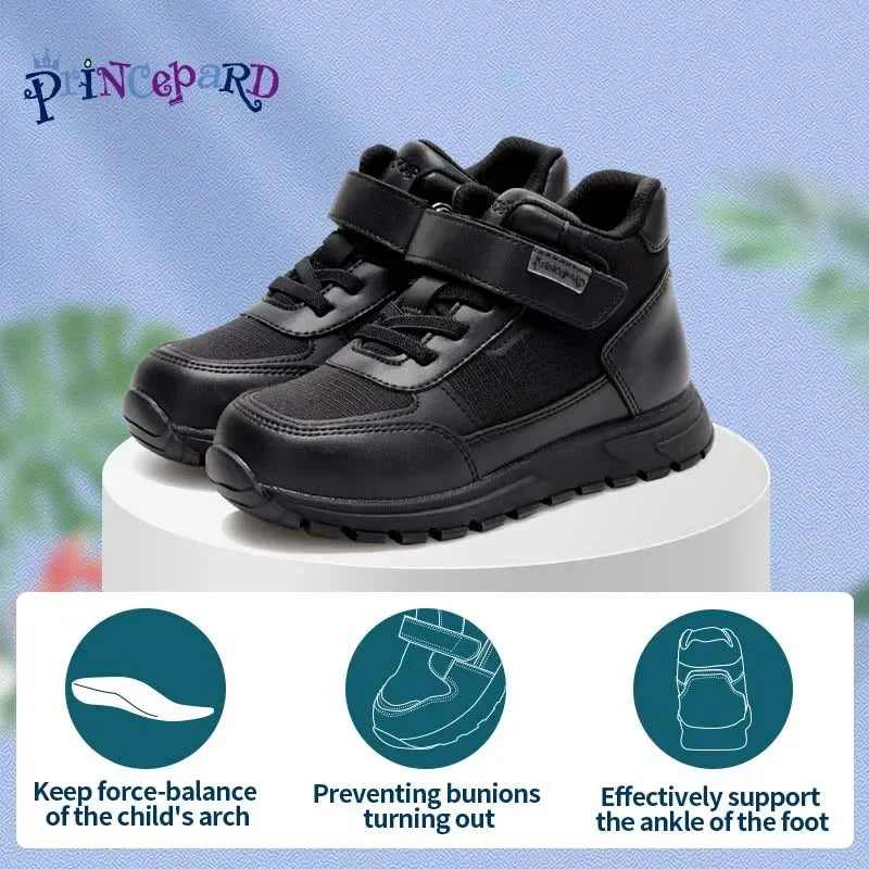 Princepard Baskets Orthopédiques Hautes Noires pour Enfants, Soutien de la Voûte Plantaire pour Pieds Plats, Chaussures Correctrices Scolaires et Décontractées