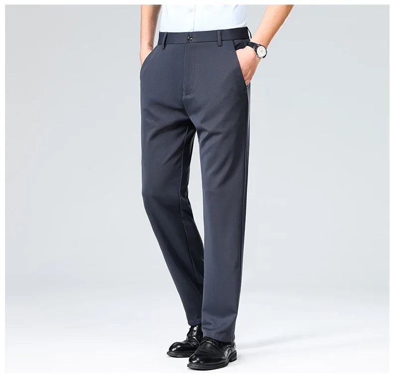 Pantalon Homme Printemps Été Coupe Droite Fin Costume de Ville Habillé Travail Décontracté Business Noir Rouge Vin Pantalon Long