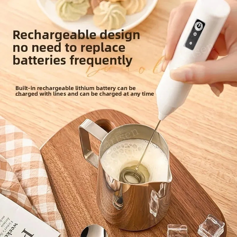 Mousseur à lait sans fil électrique Type-C Mixeur portatif en acier inoxydable Mini fouet pour café Cappuccino Crème