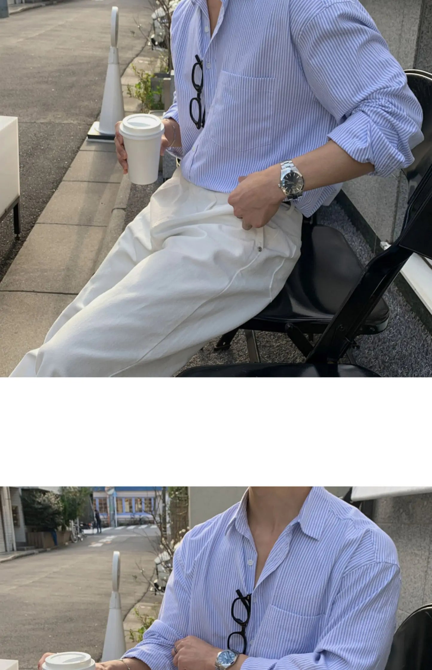 Chemise surdimensionnée rayée pour hommes, T-shirt à manches longues assorti pour le printemps et l'automne, Manteau de chemise coréen décontracté unisexe d'extérieur