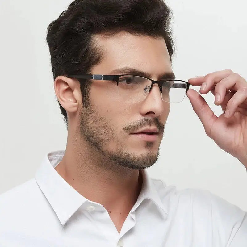 Herren Halb-Rand Lesebrille aus Metall Business Stil Männlich Vintage Weitsicht Presbyopie Anti-Blau HD TR90 Dioptrien Brille